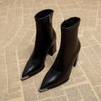 Ankle Boots Pointed-Toe Block Heel Burgundy Women's – Casual, Office, Holiday, Gift