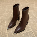 Ankle Boots Pointed-Toe Block Heel Burgundy Women's – Casual, Office, Holiday, Gift