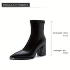 Ankle Boots Pointed-Toe Block Heel Burgundy Women's – Casual, Office, Holiday, Gift