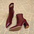 Ankle Boots Pointed-Toe Block Heel Burgundy Women's – Casual, Office, Holiday, Gift