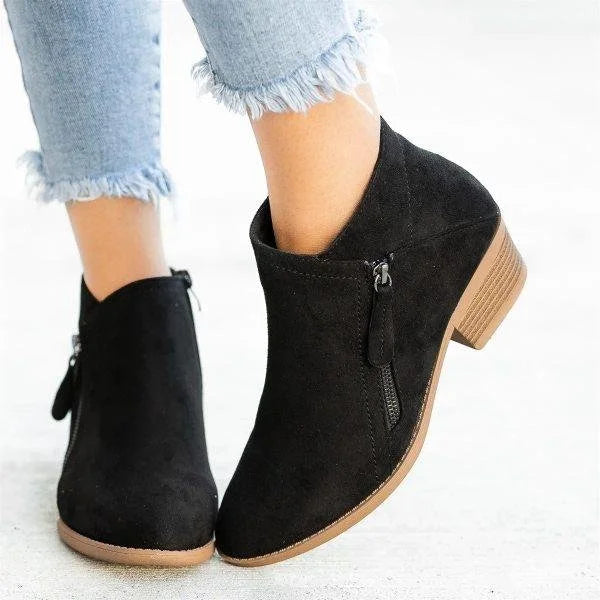 Ankle Boots Suede Blue Block Heel Side Zip Women's – Casual, Office, Autumn, Everyday Wear