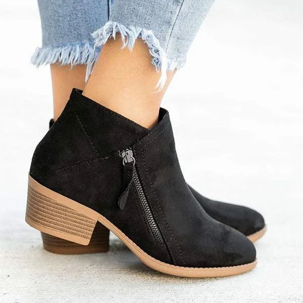 Ankle Boots Suede Blue Block Heel Side Zip Women's – Casual, Office, Autumn, Everyday Wear