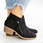 Ankle Boots Suede Blue Block Heel Side Zip Women's – Casual, Office, Autumn, Everyday Wear