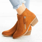 Ankle Boots Suede Blue Block Heel Side Zip Women's – Casual, Office, Autumn, Everyday Wear