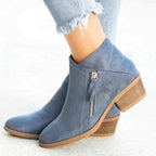 Ankle Boots Suede Blue Block Heel Side Zip Women's – Casual, Office, Autumn, Everyday Wear