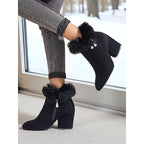 Ankle Boots Suede Faux Fur Block Heel Women's – Casual, Office, Holiday, Gift · Werune