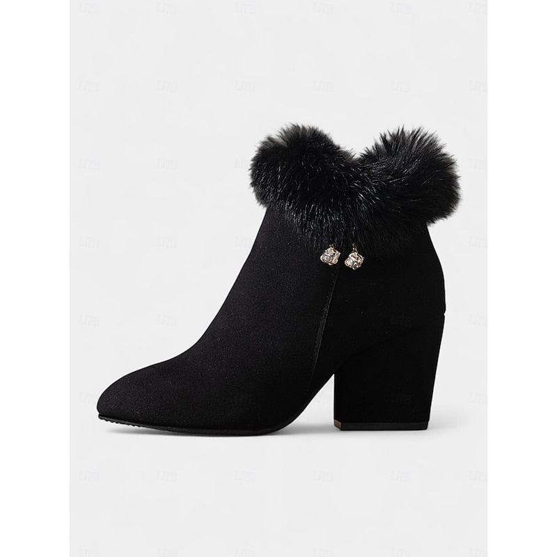 Ankle Boots Suede Faux Fur Block Heel Women's – Casual, Office, Holiday, Gift · Werune