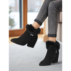 Ankle Boots Suede Faux Fur Block Heel Women's – Casual, Office, Holiday, Gift · Werune