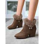 Ankle Boots Suede Faux Fur Block Heel Women's – Casual, Office, Holiday, Gift · Werune