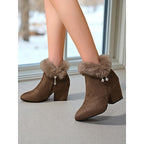 Ankle Boots Suede Faux Fur Block Heel Women's – Casual, Office, Holiday, Gift · Werune