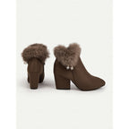 Ankle Boots Suede Faux Fur Block Heel Women's – Casual, Office, Holiday, Gift · Werune