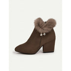 Ankle Boots Suede Faux Fur Block Heel Women's – Casual, Office, Holiday, Gift · Werune