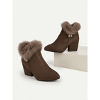Ankle Boots Suede Faux Fur Block Heel Women's – Casual, Office, Holiday, Gift · Werune