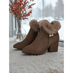 Ankle Boots Suede Faux Fur Block Heel Women's – Casual, Office, Holiday, Gift · Werune