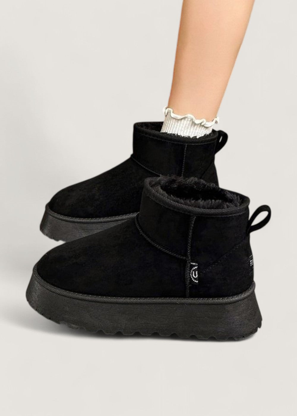 Ankle Boots Suede Fur-Lined Black Women's Platform – Casual, Winter Warm · Werune