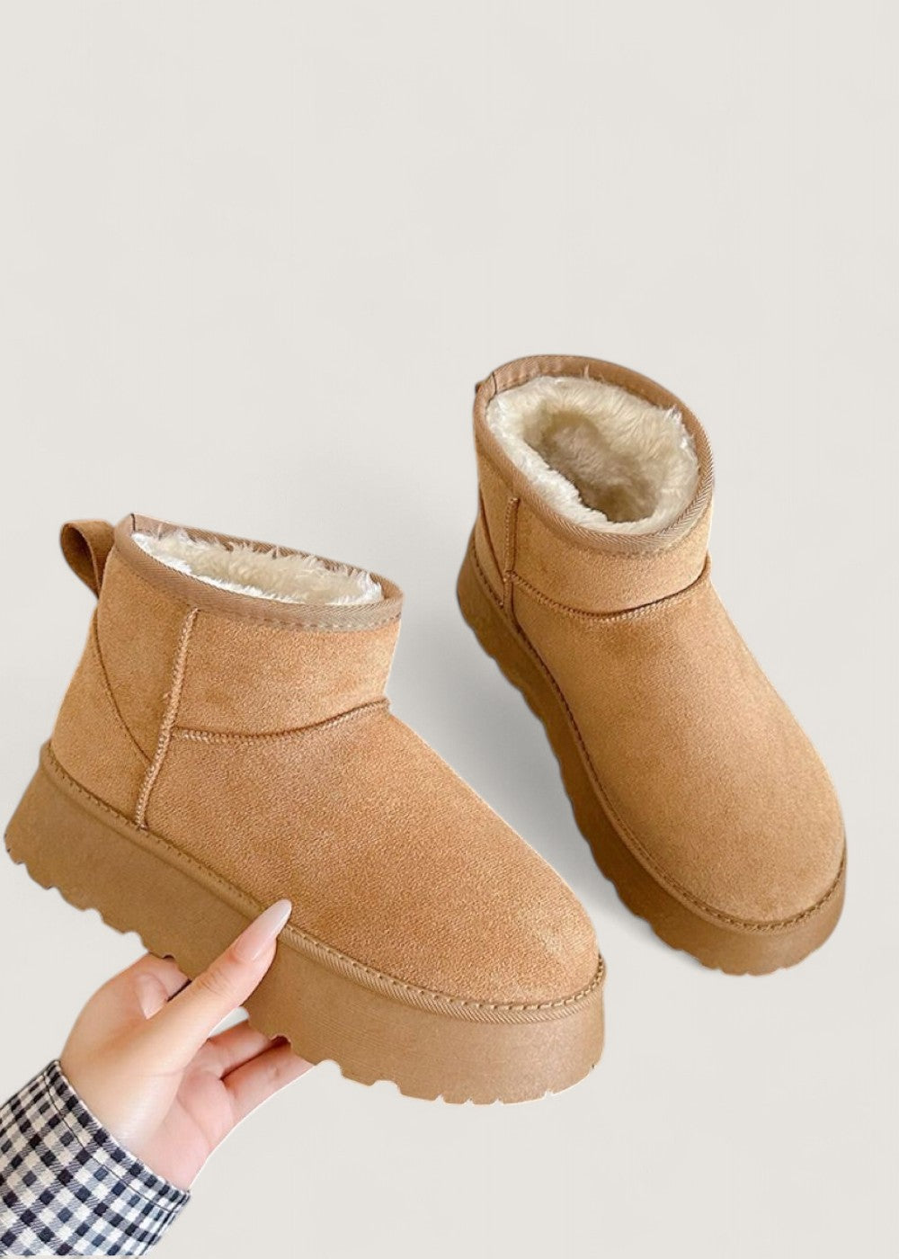 Ankle Boots Suede Fur-Lined Black Women's Platform – Casual, Winter Warm · Werune