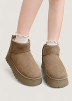 Ankle Boots Suede Fur-Lined Black Women's Platform – Casual, Winter Warm · Werune