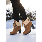 Ankle Boots Suede Fur-Trimmed Lace-Up Block Heel Women's – Winter, Casual, Holiday, Gift