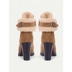 Ankle Boots Suede Fur-Trimmed Lace-Up Block Heel Women's – Winter, Casual, Holiday, Gift