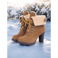 Ankle Boots Suede Fur-Trimmed Lace-Up Block Heel Women's – Winter, Casual, Holiday, Gift