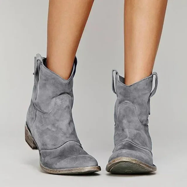 Ankle Boots Suede Grey Women's Western Block Heel – Casual, Autumn Everyday Wear