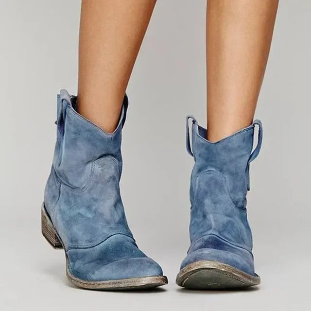 Ankle Boots Suede Grey Women's Western Block Heel – Casual, Autumn Everyday Wear