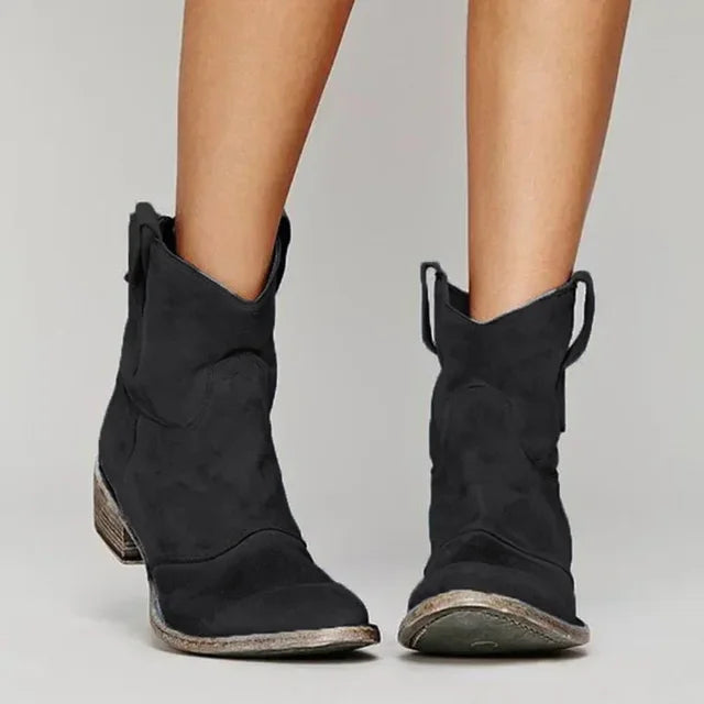 Ankle Boots Suede Grey Women's Western Block Heel – Casual, Autumn Everyday Wear