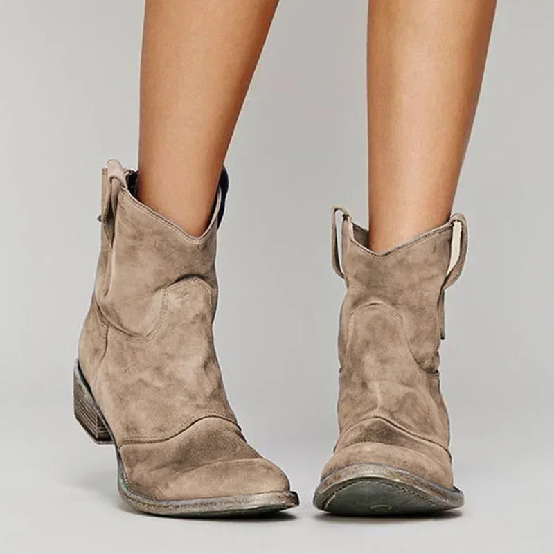Ankle Boots Suede Grey Women's Western Block Heel – Casual, Autumn Everyday Wear
