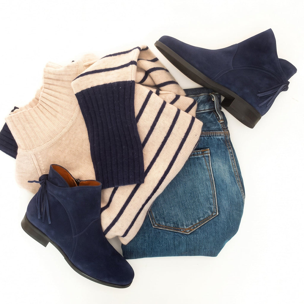 Ankle Boots Suede Navy Blue Women's Tassel Flat – Casual, Office · Werune