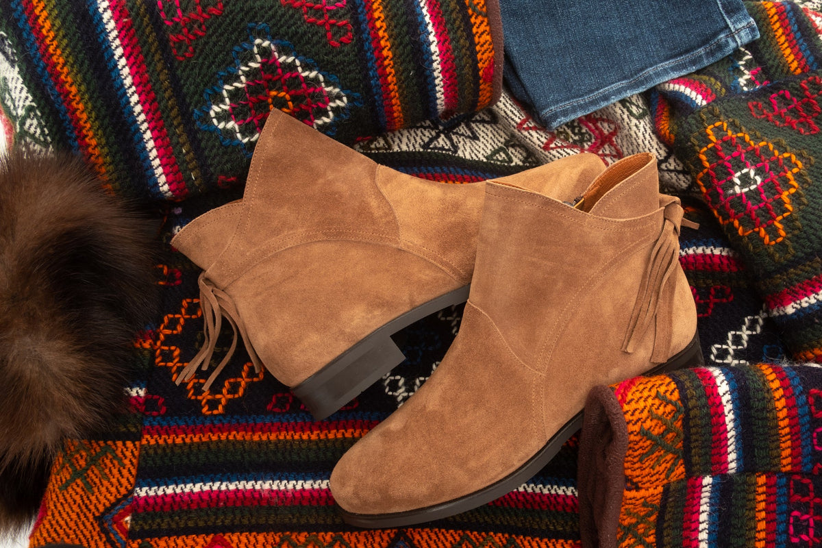 Ankle Boots Suede Tan Women's Flat Tassel Detail – Casual, Office · Werune