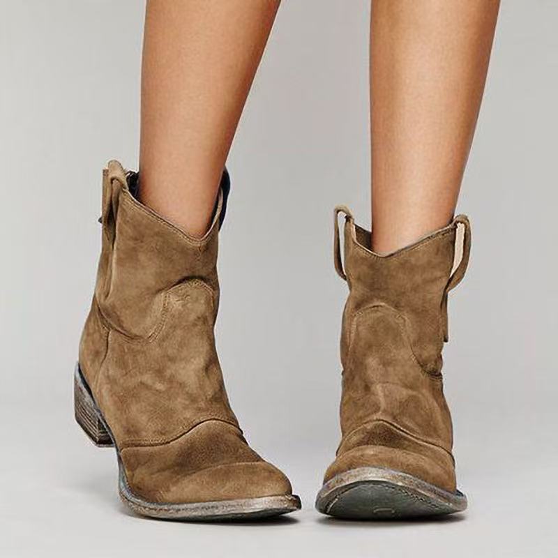 Ankle Boots Suede Taupe Block Heel Women's – Casual, Office, Holiday, Everyday Wear