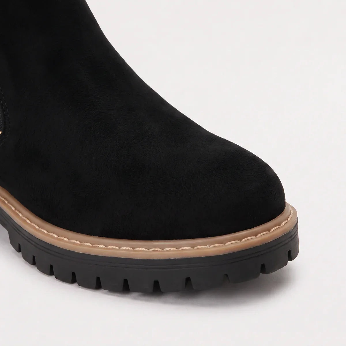 Ankle Boots Women's Black Suede Side Zip Chunky Lug Sole – Casual, Office, Holiday