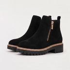 Ankle Boots Women's Black Suede Side Zip Chunky Lug Sole – Casual, Office, Holiday