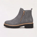 Ankle Boots Women's Black Suede Side Zip Chunky Lug Sole – Casual, Office, Holiday