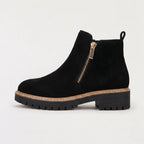 Ankle Boots Women's Black Suede Side Zip Chunky Lug Sole – Casual, Office, Holiday