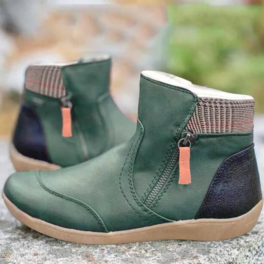 Ankle Boots Women's Leather Green Side Zip Arch Support – Casual, Office · Werune