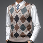 Argyle Sweater Vest V-Neck Sleeveless Men's Knit Jumper – Office, Casual, Gift · Werune