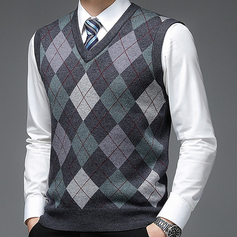 Argyle Sweater Vest V-Neck Sleeveless Men's Knit Jumper – Office, Casual, Gift · Werune