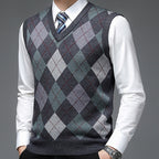 Argyle Sweater Vest V-Neck Sleeveless Men's Knit Jumper – Office, Casual, Gift · Werune