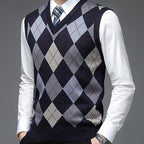 Argyle Sweater Vest V-Neck Sleeveless Men's Knit Jumper – Office, Casual, Gift · Werune