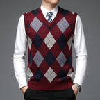 Argyle Sweater Vest V-Neck Sleeveless Men's Knit Jumper – Office, Casual, Gift · Werune