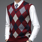 Argyle Sweater Vest V-Neck Sleeveless Men's Knit Jumper – Office, Casual, Gift · Werune
