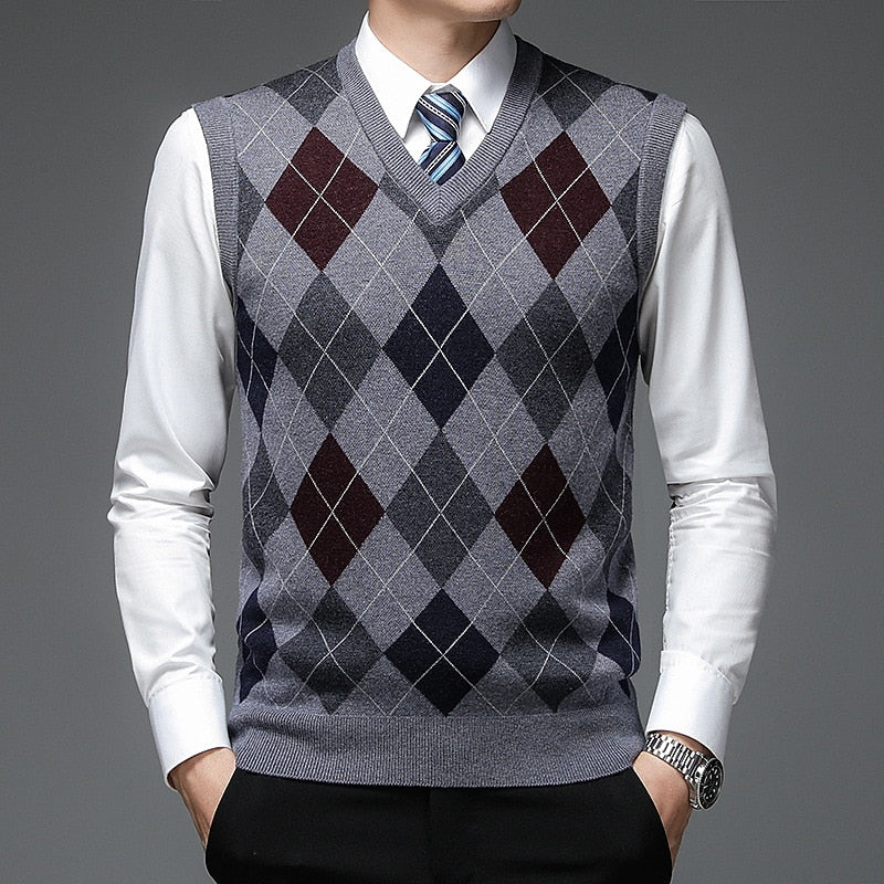 Argyle Sweater Vest V-Neck Sleeveless Men's Knit Jumper – Office, Casual, Gift · Werune