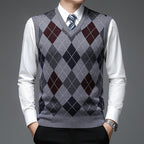 Argyle Sweater Vest V-Neck Sleeveless Men's Knit Jumper – Office, Casual, Gift · Werune