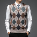 Argyle Sweater Vest V-Neck Sleeveless Men's Knit Jumper – Office, Casual, Gift · Werune