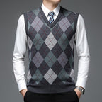 Argyle Sweater Vest V-Neck Sleeveless Men's Knit Jumper – Office, Casual, Gift · Werune