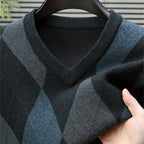 Argyle V-Neck Jumper Knitted Men's Sweater – Casual, Office, Autumn Layering, Gift