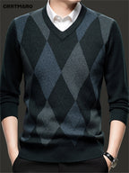 Argyle V-Neck Jumper Knitted Men's Sweater – Casual, Office, Autumn Layering, Gift
