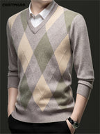 Argyle V-Neck Jumper Knitted Men's Sweater – Casual, Office, Autumn Layering, Gift
