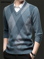 Argyle V-Neck Jumper Knitted Men's Sweater – Casual, Office, Autumn Layering, Gift